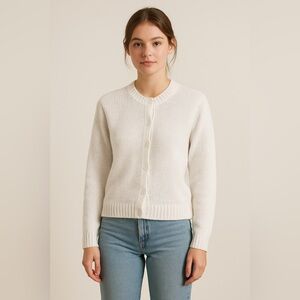 Vintage Y2K Crochet Cardigan Sweater L White Knit Coquette Cottagecore Granola